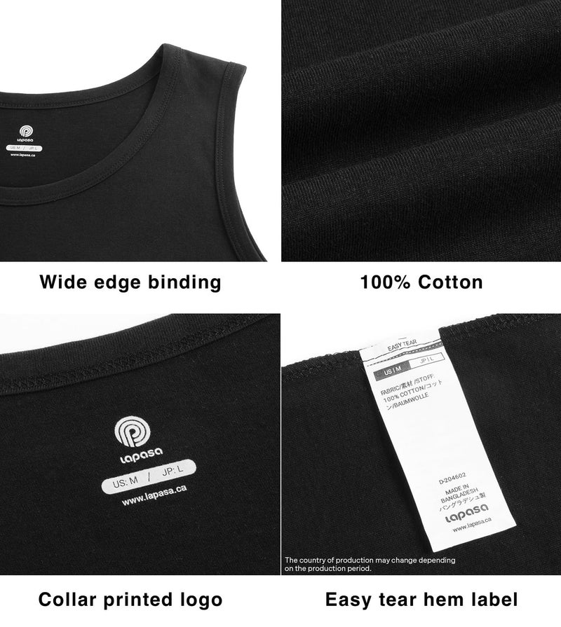 LAPASA Men's 100% Cotton Tank Top Ultra Soft Sleeveless Crewneck Breathable A-Shirts Basic Solid Undershirts Vest 4 Pack M36 X-Large Black - Image 5